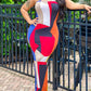 Colorblock Geometric Print Bandeau Slit Maxi Dress