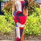 Colorblock Geometric Print Bandeau Slit Maxi Dress