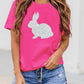 Rose Red Glitter Easter Bunny Graphic Crew Neck Tee