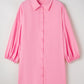 Bright Pink Balloon Sleeve Button Up Mini Shirt Dress