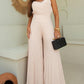 Pleated V Neck Spaghetti Strap Waist Jumpsuit Casual Wide Leg Flared Romper