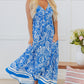 Blue Paisley V Neck Crisscross Backless Maxi Dress