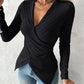V Neck Overlap Asymmetrical Long Sleeve Top