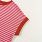 Pink Stripe Knitted Round Neck T Shirt