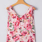 Pink Floral Round Neck Twisted Cut Out Back Tank Top