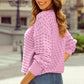 Pink Crochet Knit Drop Shoulder Sweater
