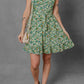 Green Flower Print Flutter Sleeve V Neck Sashed Ruffled Mini Dress