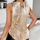 Leopard Print Contrast Sequin Round Neck Top Sleeveless Slim Fit Blouse
