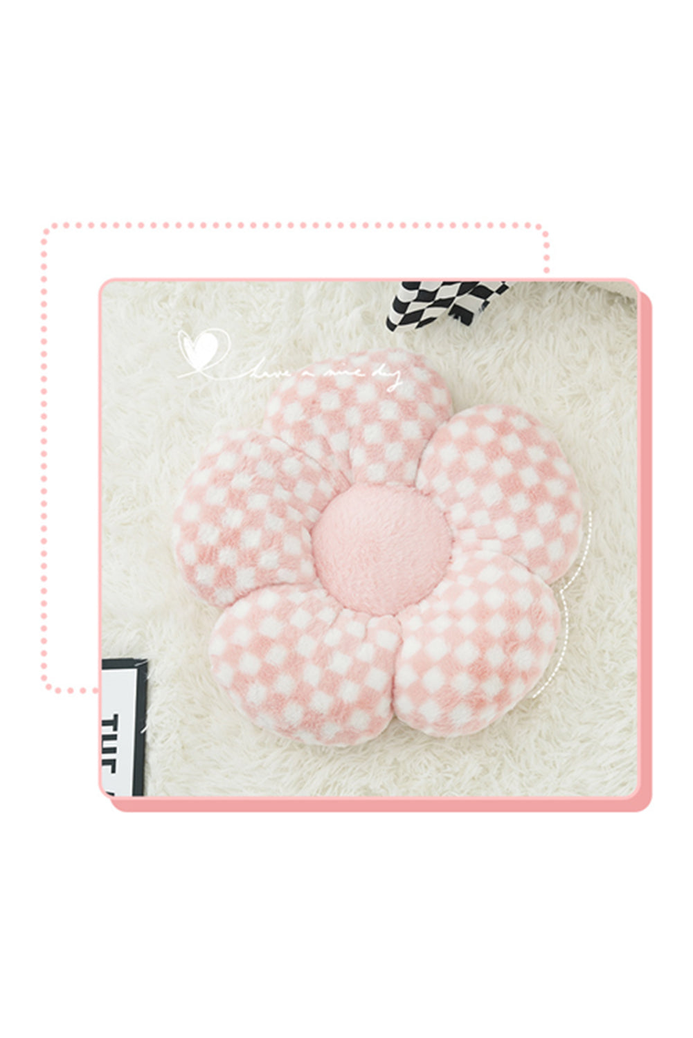 Pink Checkered Flower Shape Soft Sofa Cushion