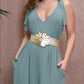 V Neck Tie Strap Sleeveless Jumpsuit Pocket Design Casual Wide Leg Romper