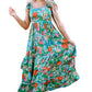 Green Floral Print Sleeveless Ruffle Tiered Maxi Dress