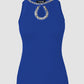 Rhinestone Contrast Sequin Keyhole Neck Sleeveless Slim Fit Elasticity Ribbed Top Elegant Tank