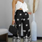 2 Pieces Outfit Embroidered Bow Strap Top with Zipper Back and Tribal Print Wide Leg Pants Set