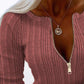 Zipper Design Ribbed Skinny Top