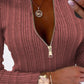 Zipper Design Ribbed Skinny Top