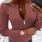 Zipper Design Ribbed Skinny Top