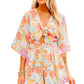 Orange Blooming Floral Print Front Tie Romper