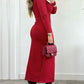 Long Sleeve Waist Twist Bodycon Slit Dress Casual Slim Fit Midi Dress
