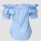 Off Shoulder Layered Ruffles Button down Asymmetrical Hem Top