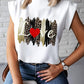 Leopard Heart Love Print Cap Sleeve Top