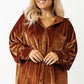 Chestnut Plus Size Velvet Chest Pocket Drop Shoulder Shirt