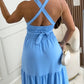 Contrast Lace Waist Hollow Out Maxi Dress Casual Halter Tied Detail Back Shirred Flared Dress