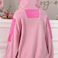 Pink Colorblock Patchwork Half Zip Oversized Sherpa Hoodie