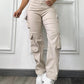High Waist Side Cargo Pockets Straight Leg Pants Casual Loose Fiit Cargo Pants