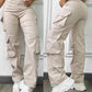 High Waist Side Cargo Pockets Straight Leg Pants Casual Loose Fiit Cargo Pants