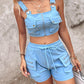 Snap Button Pocket Design Cami Top & Zipper Design Shorts Set