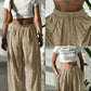 High Waist Elastic Dtrawstring Cuffed Pants Casual Loose Fit Ruched Pants