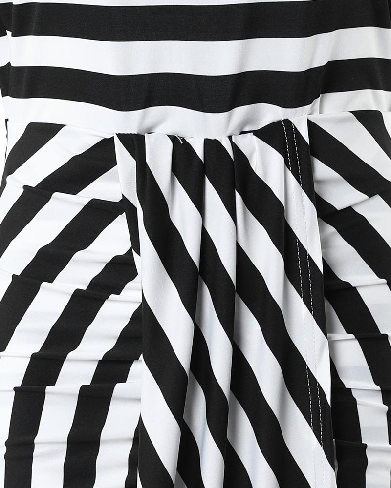 Striped Print Ruched Slit Casual Dress