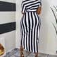 Striped Print Ruched Slit Casual Dress
