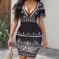 Tribal Print Plunge Bodycon Dress