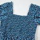 Blue Vintage Boho Floral Smocked Short Puff Sleeve Wide Leg Jumpsuit