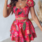 Tropical Print Crop Top & Layered Ruffles Skirt Set