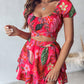 Tropical Print Crop Top & Layered Ruffles Skirt Set