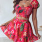 Tropical Print Crop Top & Layered Ruffles Skirt Set