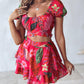 Tropical Print Crop Top & Layered Ruffles Skirt Set
