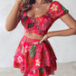 Tropical Print Crop Top & Layered Ruffles Skirt Set