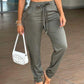 Plain Strechy Waist Drawstring Pants Casual Pocket Design Active Pants