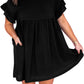Black Textured Ruffled Sleeve Babydoll Plus Dress