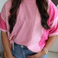 Pink Stripe Patchwork Colorblock Plus Size T Shirt