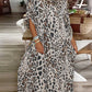 Leopard Print Turn down A Line Long Sleeve Front Button Shirt Dress Casual Dress