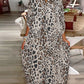 Leopard Print Turn down A Line Long Sleeve Front Button Shirt Dress Casual Dress