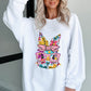 White Floral Rabbit with Glasses Graphic Corded Easter Sweatshirt