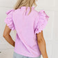 Bright Pink Solid Color Scalloped Ruffle Sleeve Top