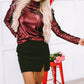 Burgundy Sequin Mock Neck Bubble Sleeve Top