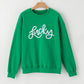 Green LUCKY Aphabet Chenille Embroidered Pullover Sweatshirt