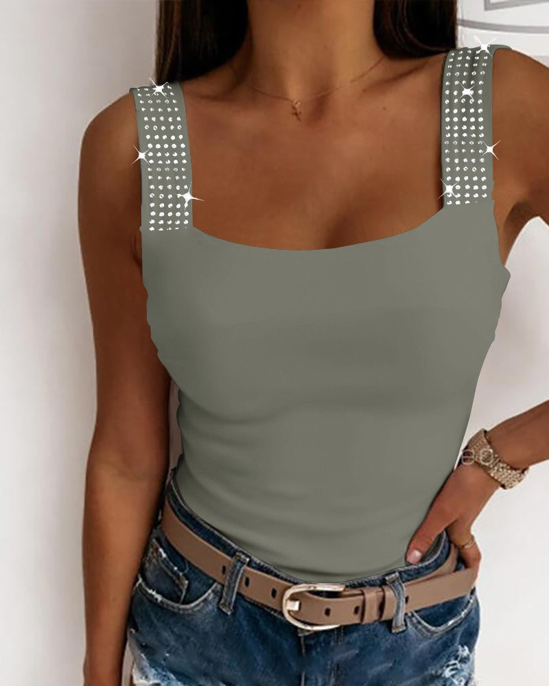Rhinestone Embellished Thick Strap Tank Top
